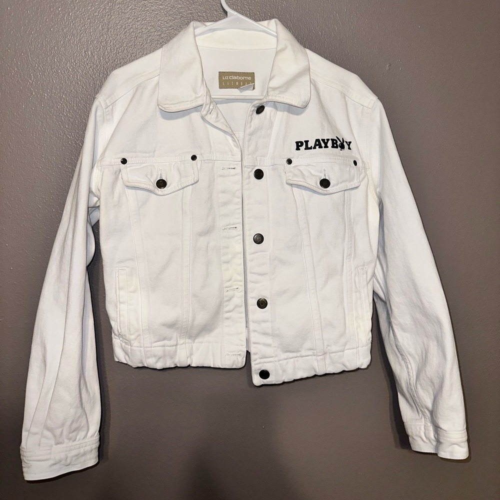 Vintage One of a Kind White Jean Playboy Bunny jacket (size M)